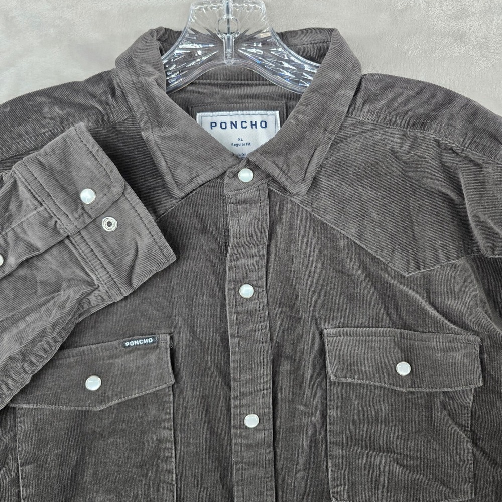 Poncho Western Shirt Mens XL Black Corduroy Pearl Snap Regular Fit Long Sleeve